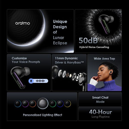 Oraimo Freepods 5 ANC True Wireless Earbuds, IPX4 Water Proof, BT V5.4, 300mAh, Grey, OTW-630