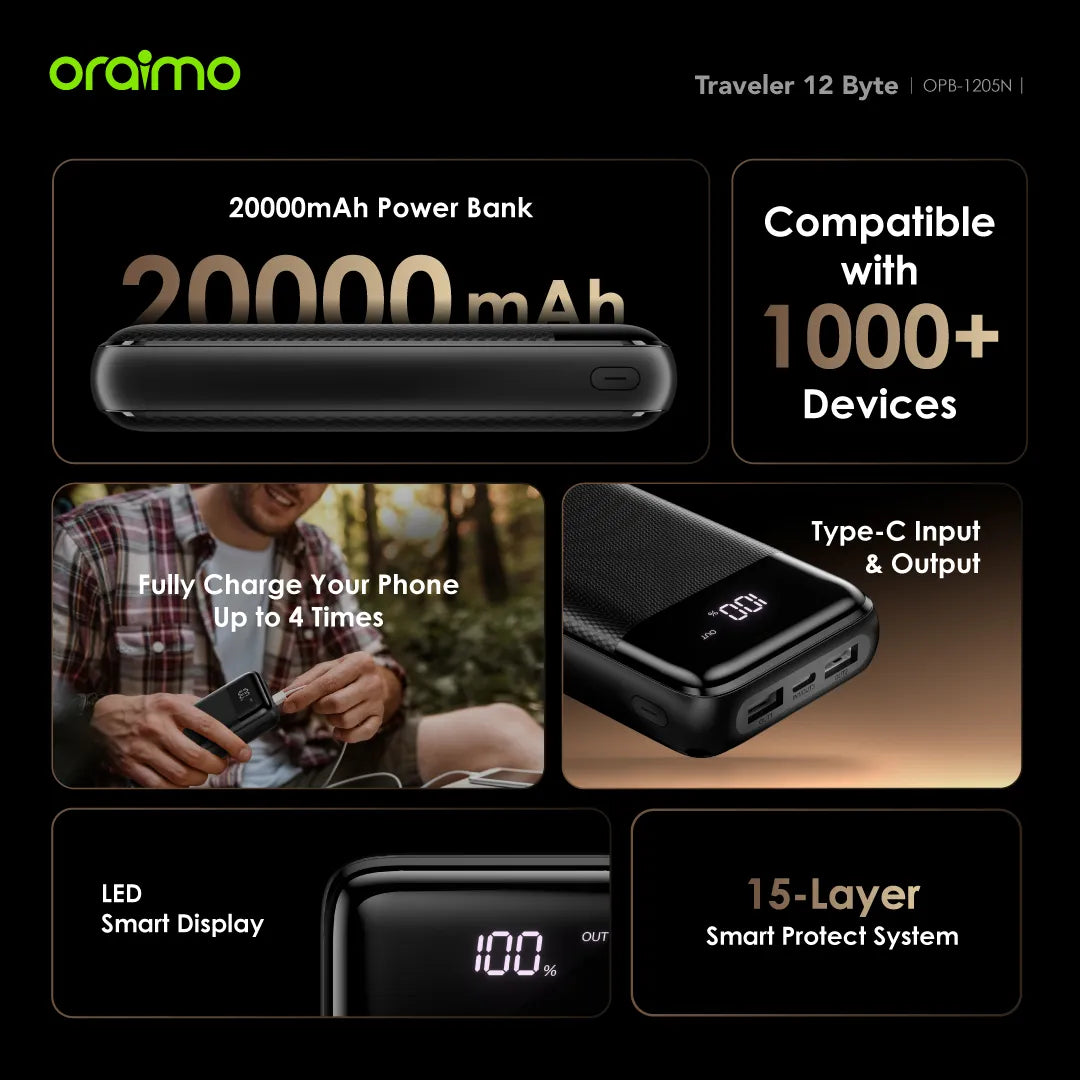 Oraimo Traveler 12 Byte 20000mAh 12W Power Bank