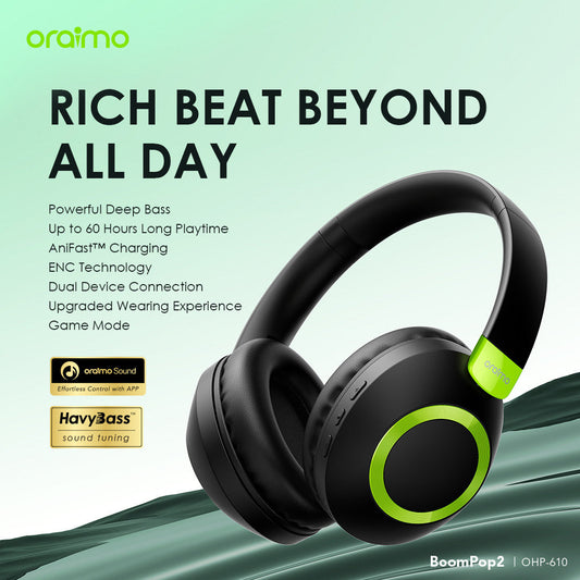 Oraimo BoomPop 2 – 60h Battery, Bass Boost, ENC Mic & Dual Connection