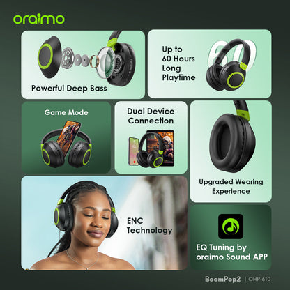 Oraimo BoomPop 2 – 60h Battery, Bass Boost, ENC Mic & Dual Connection