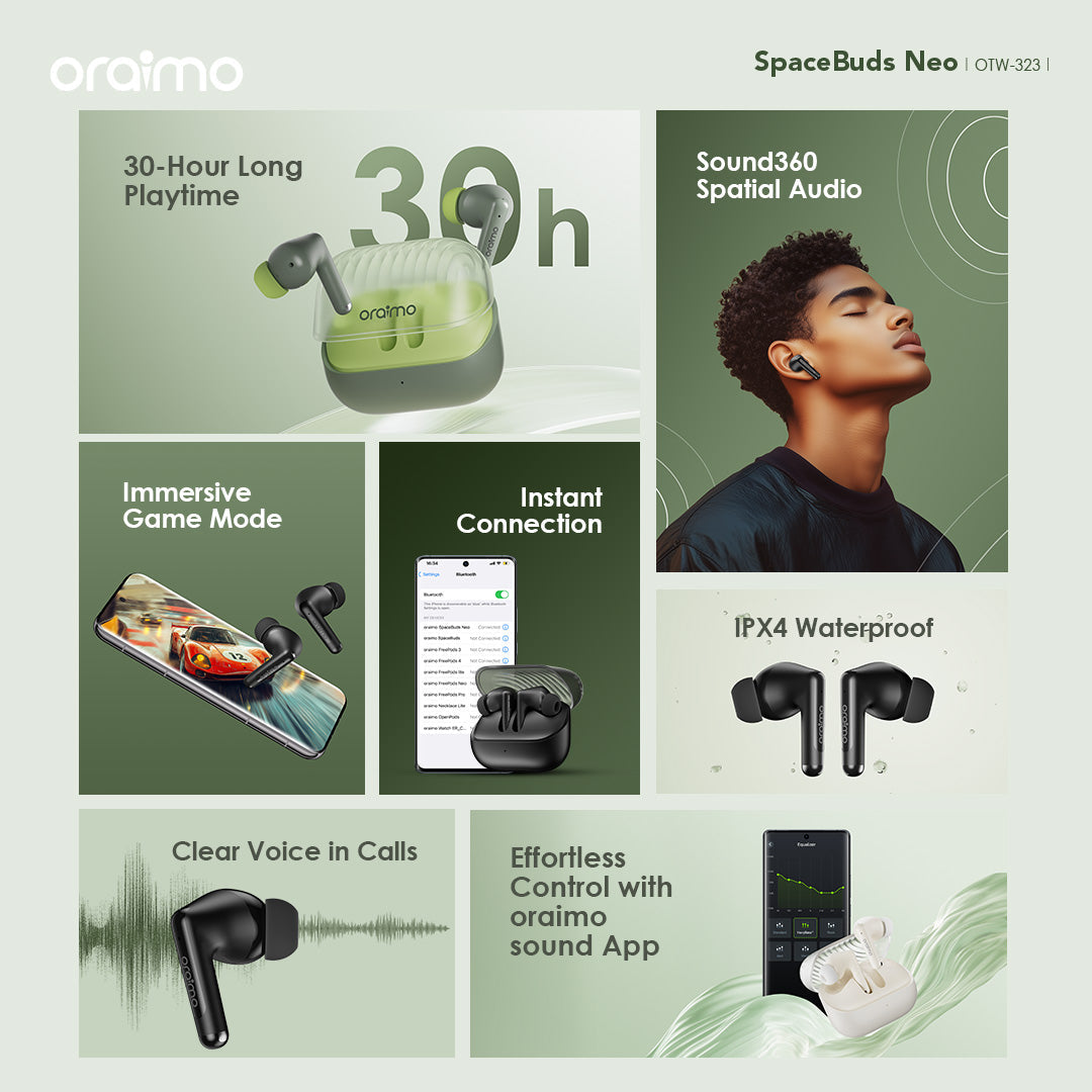 Oraimo SpaceBuds Neo – BT 5.4, 30h Battery & ENC