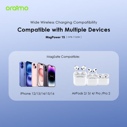 Oraimo MagPower 15 – Magnetic 10000mAh Power Bank with 15W Wireless & 22.5W Wired Charging
