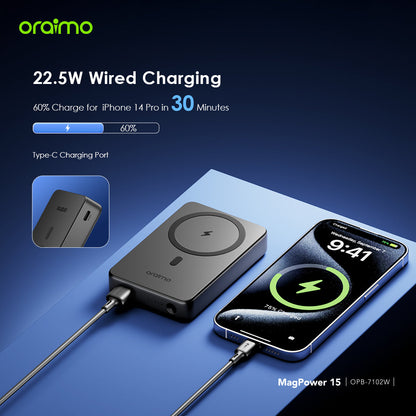 Oraimo MagPower 15 – Magnetic 10000mAh Power Bank with 15W Wireless & 22.5W Wired Charging