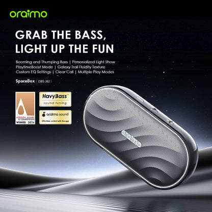 Oraimo SpaceBox – Bluetooth Speaker with Bass Boost, LED Light & 30h Battery