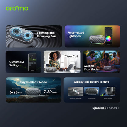 Oraimo SpaceBox – Bluetooth Speaker with Bass Boost, LED Light & 30h Battery