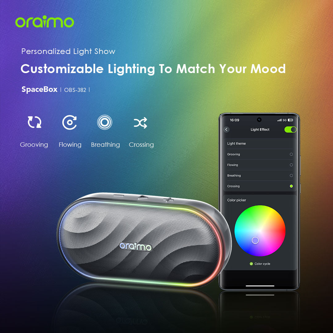 Oraimo SpaceBox – Bluetooth Speaker with Bass Boost, LED Light & 30h Battery