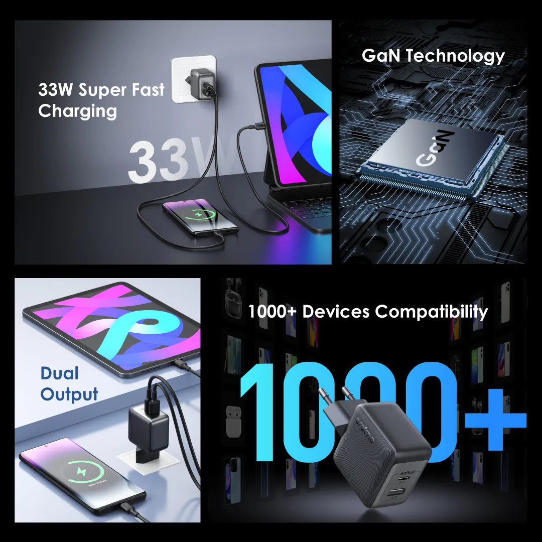 Oraimo PowerCube 33 Pro – 33W Dual-Port GaN Fast Charger with 60W USB-A to USB-C Cable