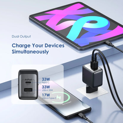 Oraimo PowerCube 33 Pro – 33W Dual-Port GaN Fast Charger with 60W USB-A to USB-C Cable